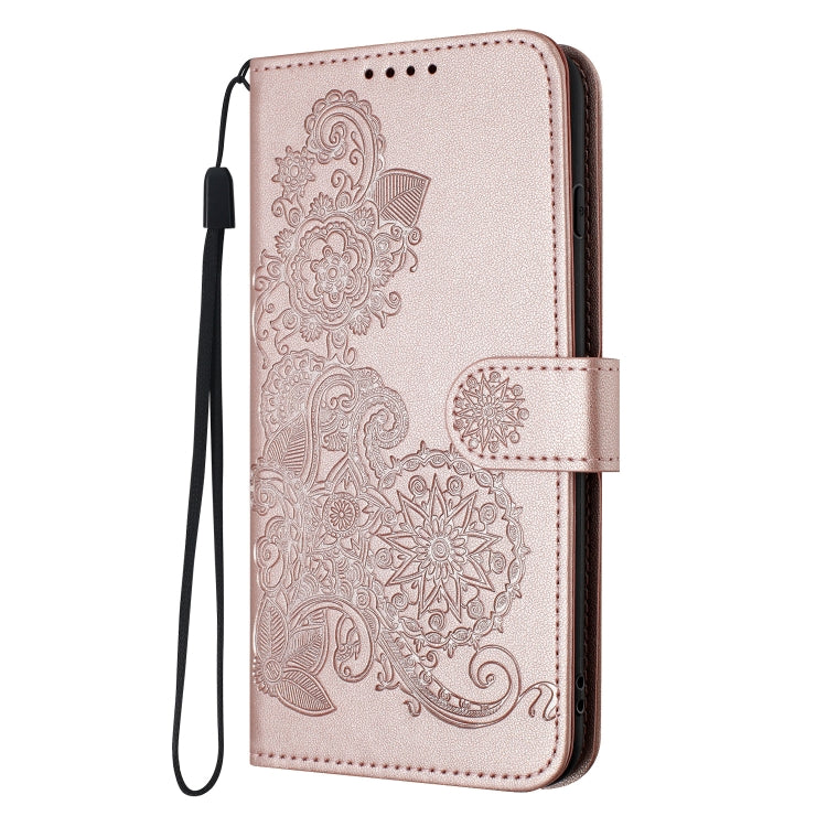 For iPhone 16e Datura Flower Embossed Flip Leather Phone Case(Rose Gold) by bashfashion