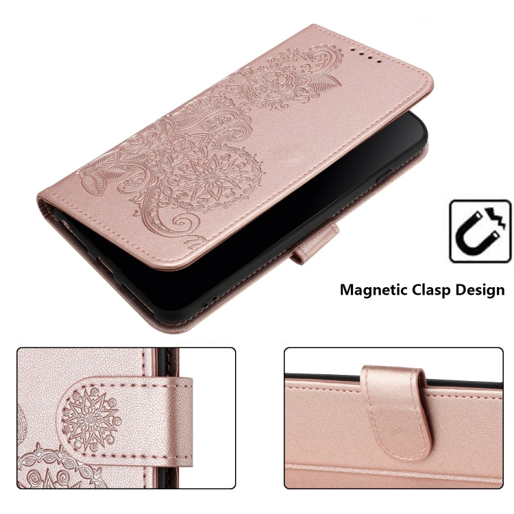 For iPhone 16e Datura Flower Embossed Flip Leather Phone Case(Rose Gold) by bashfashion