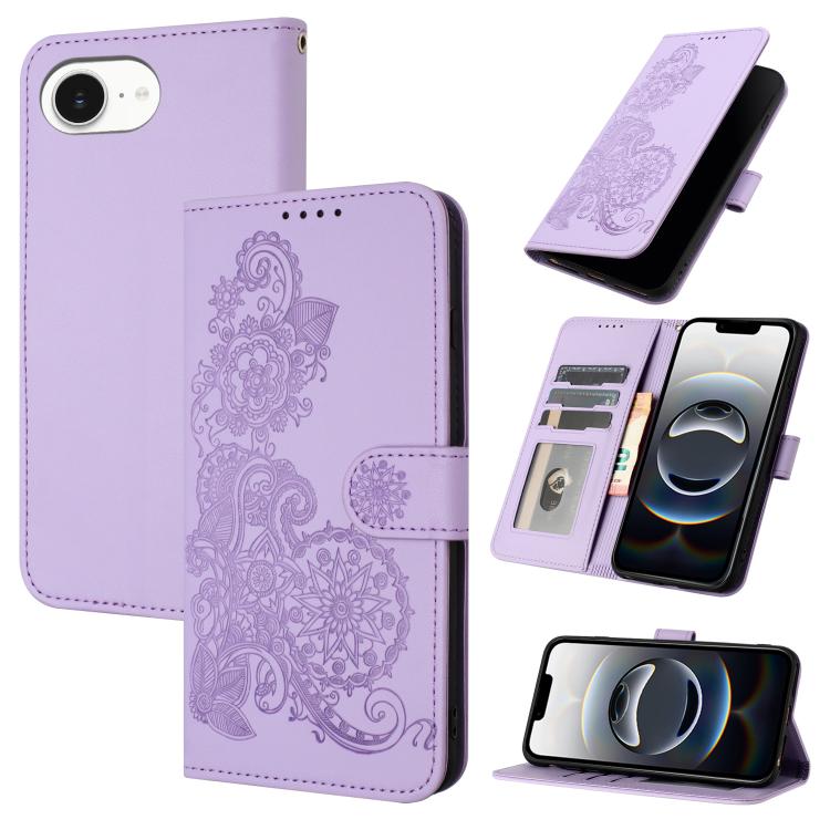 For iPhone 16e Datura Flower Embossed Flip Leather Phone Case(Purple) by bashfashion