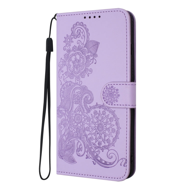 For iPhone 16e Datura Flower Embossed Flip Leather Phone Case(Purple) by bashfashion
