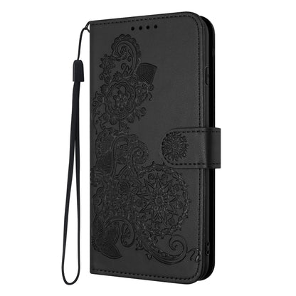 For iPhone 16e Datura Flower Embossed Flip Leather Phone Case(Black) by bashfashion