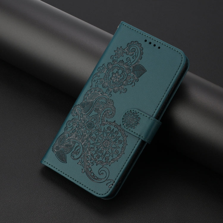 For iPhone 16e Datura Flower Embossed Flip Leather Phone Case(Dark Green) by bashfashion