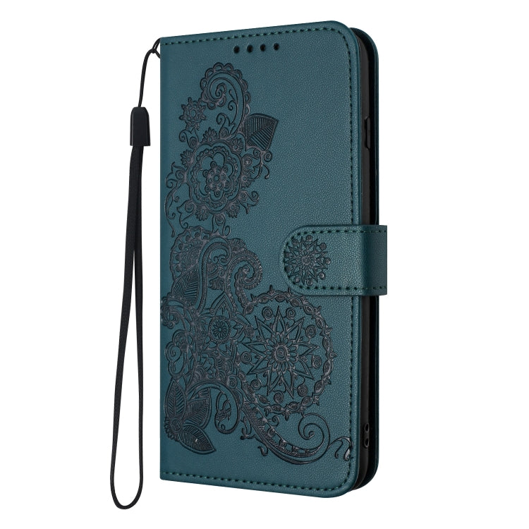 For iPhone 16e Datura Flower Embossed Flip Leather Phone Case(Dark Green) by bashfashion