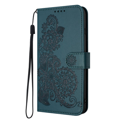 For iPhone 16e Datura Flower Embossed Flip Leather Phone Case(Dark Green) by bashfashion