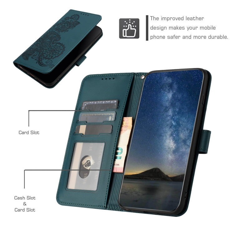 For iPhone 16e Datura Flower Embossed Flip Leather Phone Case(Dark Green) by bashfashion