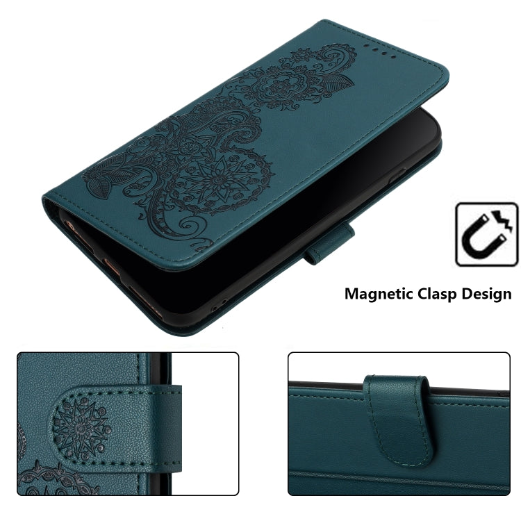 For iPhone 16e Datura Flower Embossed Flip Leather Phone Case(Dark Green) by bashfashion
