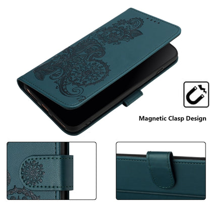 For iPhone 16e Datura Flower Embossed Flip Leather Phone Case(Dark Green) by bashfashion