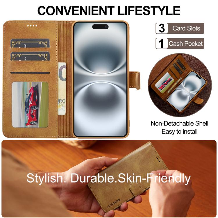 LC.IMEEKE Calf Texture Horizontal Flip Leather Case For iPhone 17(Yellow) by LC.IMEEKE