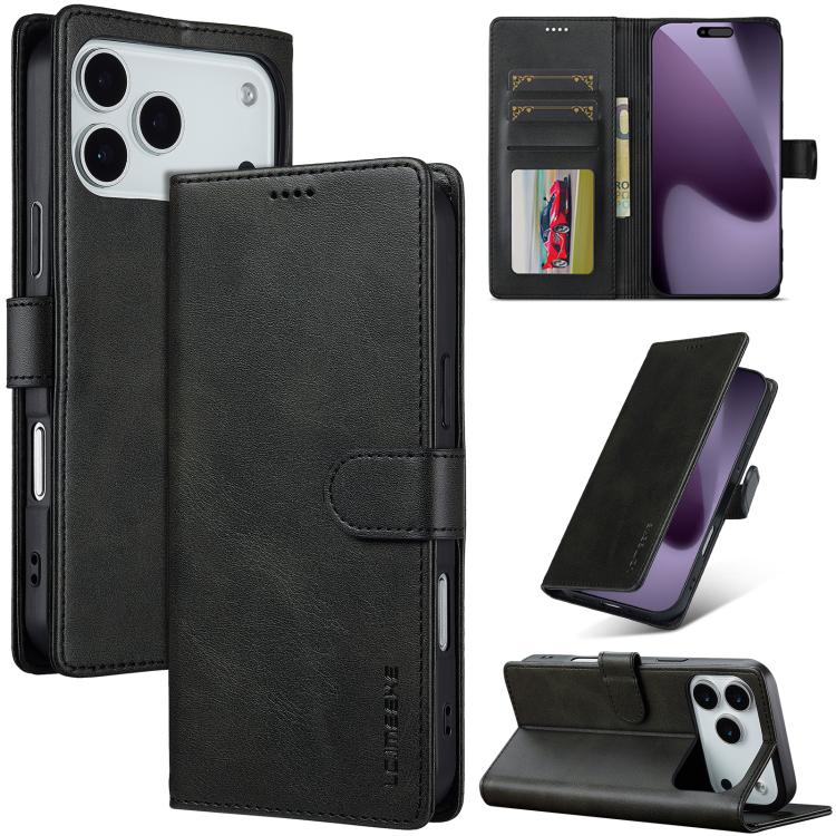 LC.IMEEKE Calf Texture Horizontal Flip Leather Case For iPhone 17 Pro(Black) by LC.IMEEKE