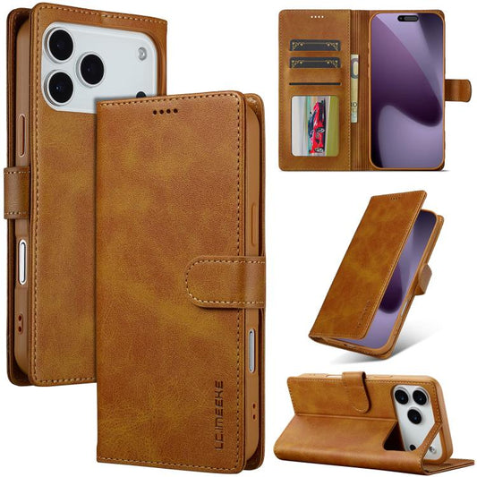 LC.IMEEKE Calf Texture Horizontal Flip Leather Case For iPhone 17 Pro(Yellow) by LC.IMEEKE