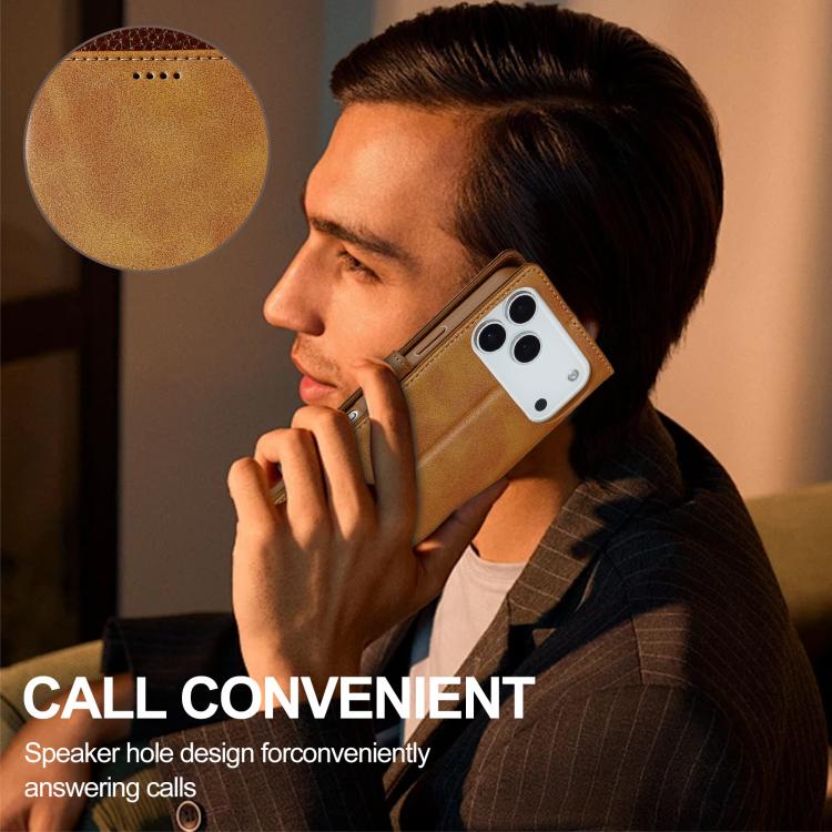 LC.IMEEKE Calf Texture Horizontal Flip Leather Case For iPhone 17 Pro(Yellow) by LC.IMEEKE