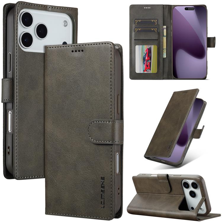 LC.IMEEKE Calf Texture Horizontal Flip Leather Case For iPhone 17 Pro(Grey) by LC.IMEEKE
