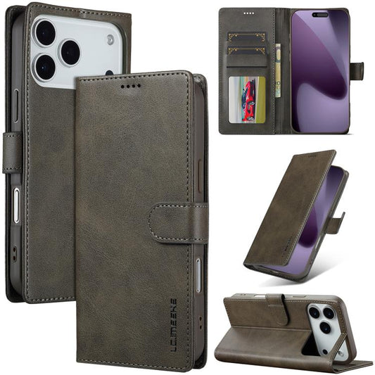 LC.IMEEKE Calf Texture Horizontal Flip Leather Case For iPhone 17 Pro(Grey) by LC.IMEEKE