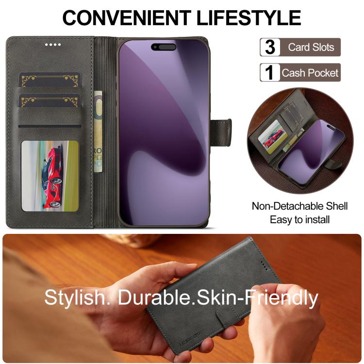 LC.IMEEKE Calf Texture Horizontal Flip Leather Case For iPhone 17 Pro Max(Grey) by LC.IMEEKE