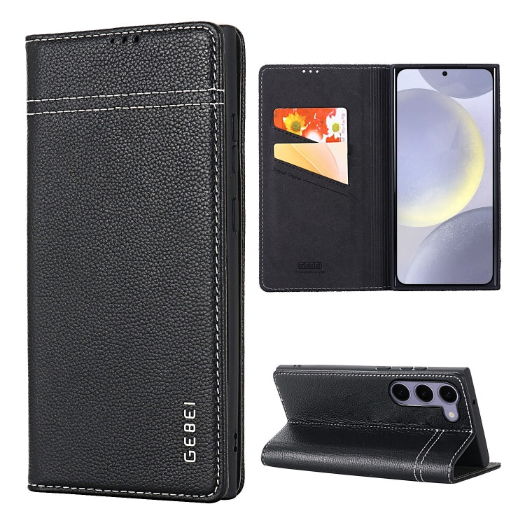 For Samsung Galaxy S24 5G GEBEI Top-grain Horizontal Flip Leather Phone Case(Black) by GEBEI