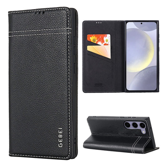 For Samsung Galaxy S24 5G GEBEI Top-grain Horizontal Flip Leather Phone Case(Black) by GEBEI