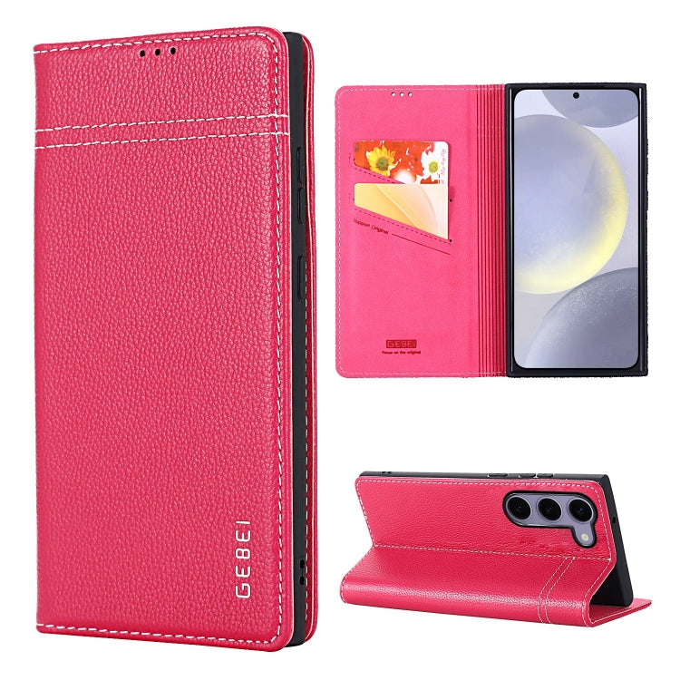 For Samsung Galaxy S24+ 5G GEBEI Top-grain Horizontal Flip Leather Phone Case(Rose Red) by GEBEI