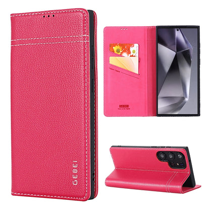 For Samsung Galaxy S24 Ultra 5G GEBEI Top-grain Horizontal Flip Leather Phone Case(Rose Red) by GEBEI