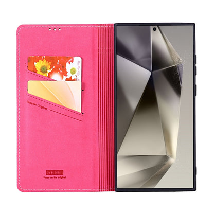 For Samsung Galaxy S24 Ultra 5G GEBEI Top-grain Horizontal Flip Leather Phone Case(Rose Red) by GEBEI