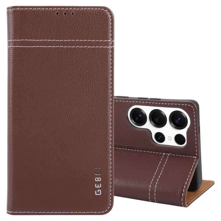 For Samsung Galaxy S25 Ultra 5G GEBEI Top-grain Horizontal Flip Leather Phone Case(Brown) by GEBEI
