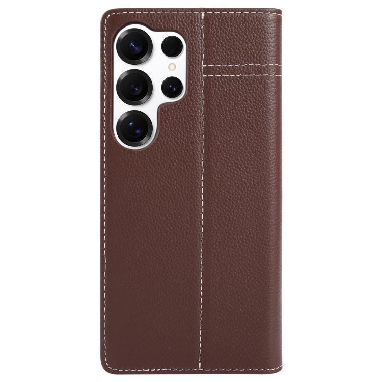 For Samsung Galaxy S25 Ultra 5G GEBEI Top-grain Horizontal Flip Leather Phone Case(Brown) by GEBEI