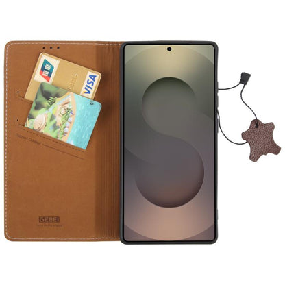 For Samsung Galaxy S25 Ultra 5G GEBEI Top-grain Horizontal Flip Leather Phone Case(Brown) by GEBEI