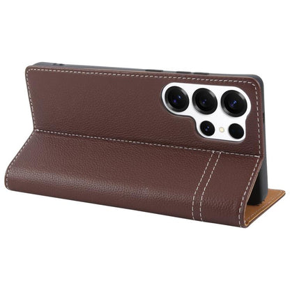 For Samsung Galaxy S25 Ultra 5G GEBEI Top-grain Horizontal Flip Leather Phone Case(Brown) by GEBEI