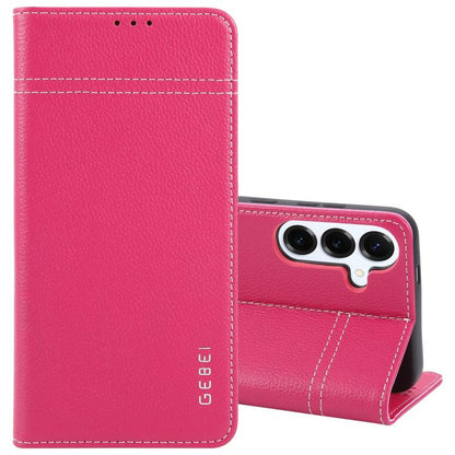 For Samsung Galaxy S25+ 5G GEBEI Top-grain Horizontal Flip Leather Phone Case(Rose Red) by GEBEI