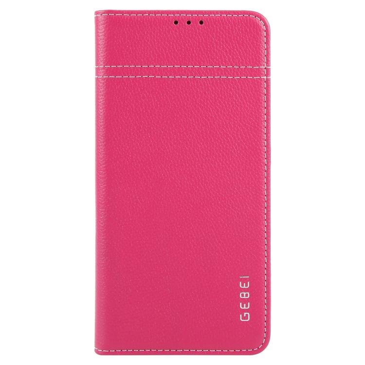 For Samsung Galaxy S25+ 5G GEBEI Top-grain Horizontal Flip Leather Phone Case(Rose Red) by GEBEI