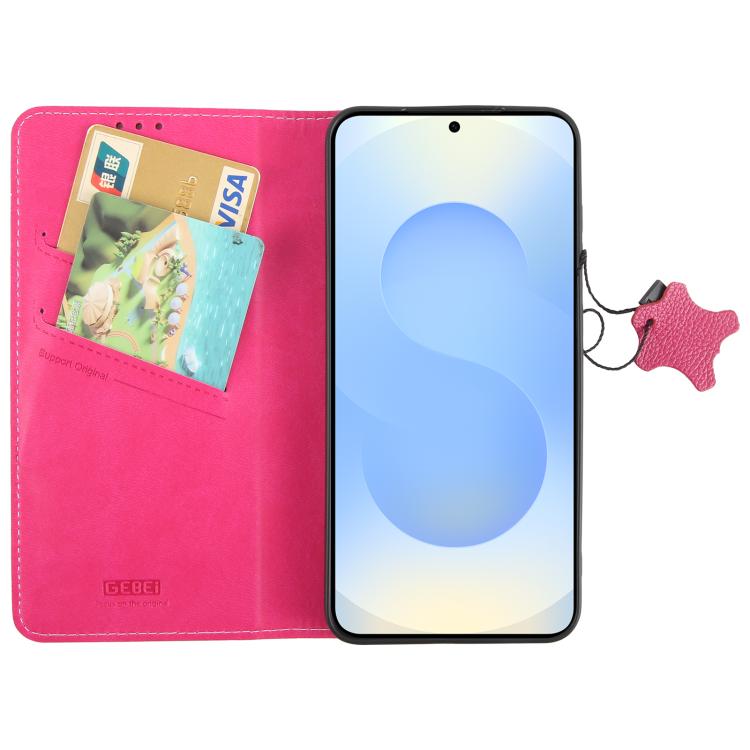 For Samsung Galaxy S25+ 5G GEBEI Top-grain Horizontal Flip Leather Phone Case(Rose Red) by GEBEI