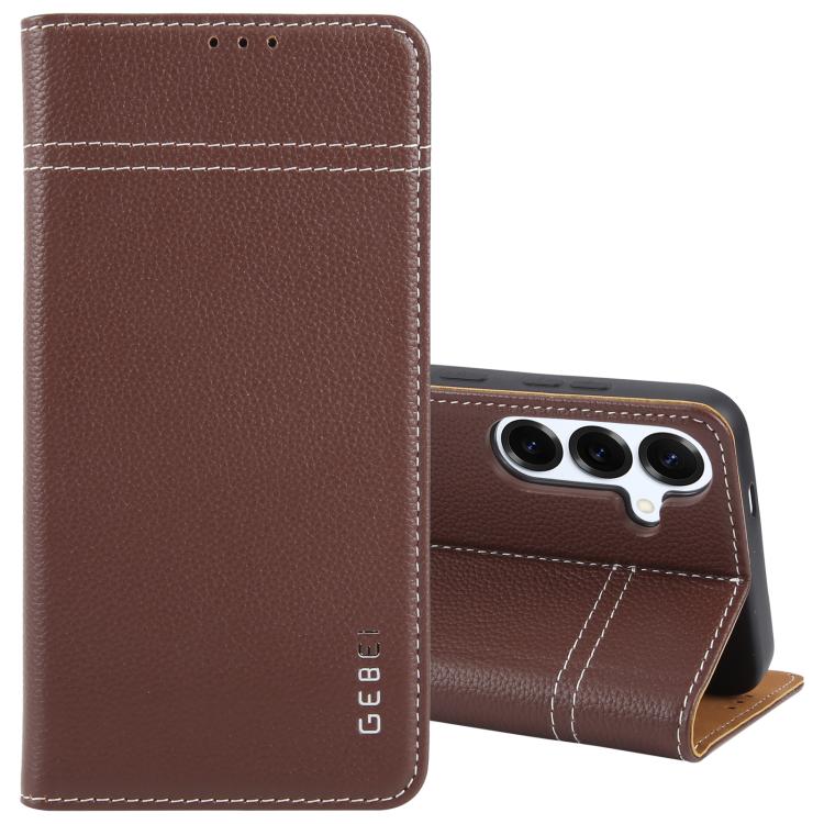 For Samsung Galaxy S25 5G GEBEI Top-grain Horizontal Flip Leather Phone Case(Brown) by GEBEI