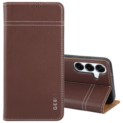 For Samsung Galaxy S25 5G GEBEI Top-grain Horizontal Flip Leather Phone Case(Brown) by GEBEI