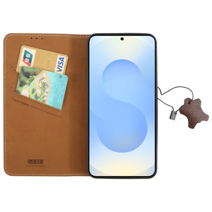For Samsung Galaxy S25 5G GEBEI Top-grain Horizontal Flip Leather Phone Case(Brown) by GEBEI