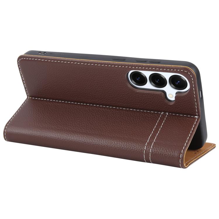 For Samsung Galaxy S25 5G GEBEI Top-grain Horizontal Flip Leather Phone Case(Brown) by GEBEI
