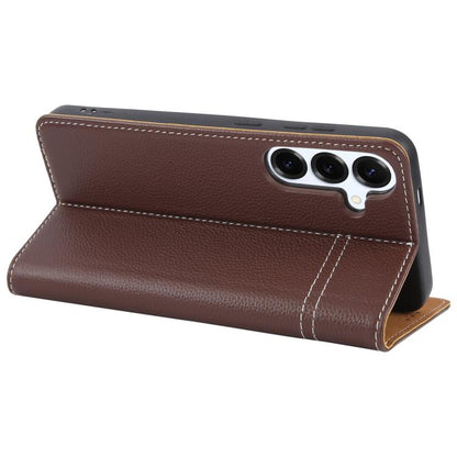 For Samsung Galaxy S25 5G GEBEI Top-grain Horizontal Flip Leather Phone Case(Brown) by GEBEI