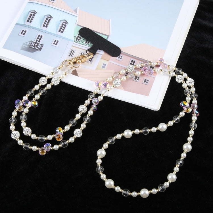 Mobile Phone Anti-lost Long Chain Flash Diamond Pearl Crossbody Lanyard(Pink) by bashfashion