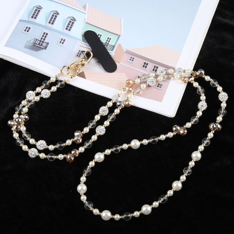 Mobile Phone Anti-lost Long Chain Flash Diamond Pearl Crossbody Lanyard(Light Yellow) by bashfashion