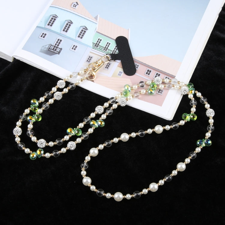 Mobile Phone Anti-lost Long Chain Flash Diamond Pearl Crossbody Lanyard(Green) by bashfashion