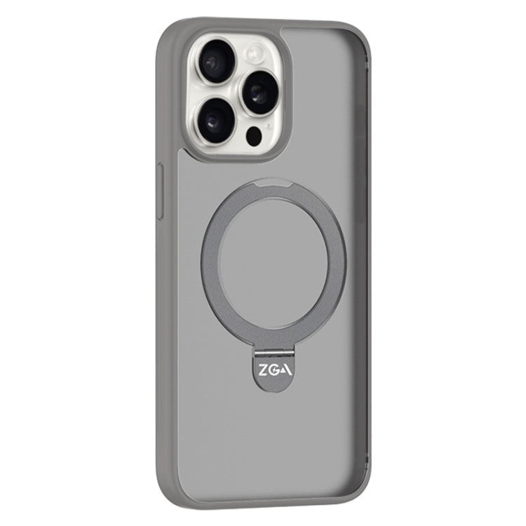 For iPhone 15 Pro Max ZGA Magsafe Holder PC Hybrid TPU Phone Case(Grey) by ZGA