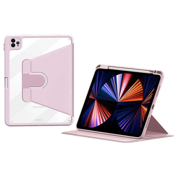 For iPad Pro 12.9 2022/2021/2020 ZGA Tri-Fold 360 Rotation Smart Leather Tablet Case(Pink) by ZGA