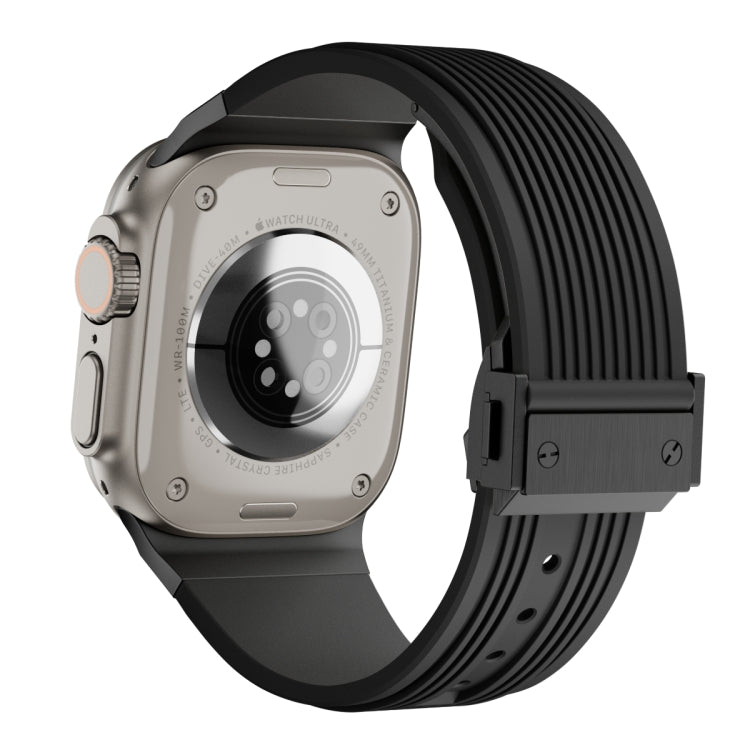 For Apple Watch Ultra 2 49mm Vertical Texture Black Buckle Elastic Silicone Watch Band(Black) by bashfashion