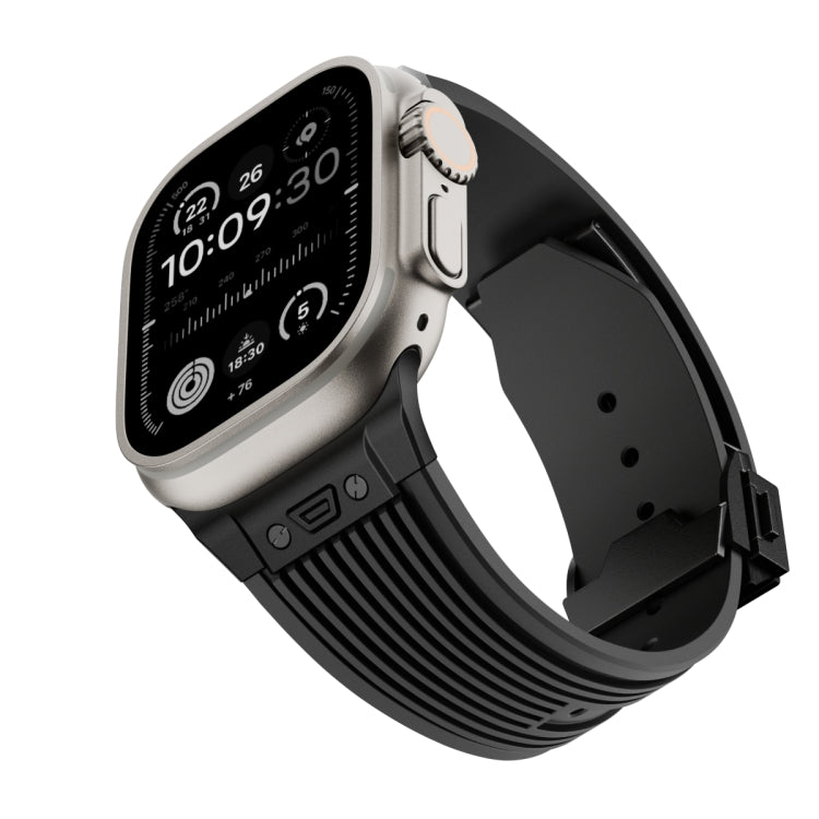 For Apple Watch Ultra 2 49mm Vertical Texture Black Buckle Elastic Silicone Watch Band(Black) by bashfashion