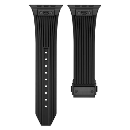 For Apple Watch Ultra 2 49mm Vertical Texture Black Buckle Elastic Silicone Watch Band(Black) by bashfashion