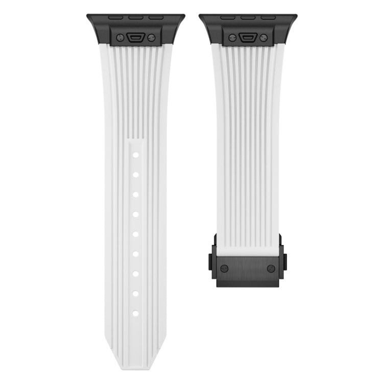 For Apple Watch Ultra 2 49mm Vertical Texture Black Buckle Elastic Silicone Watch Band(White) by bashfashion