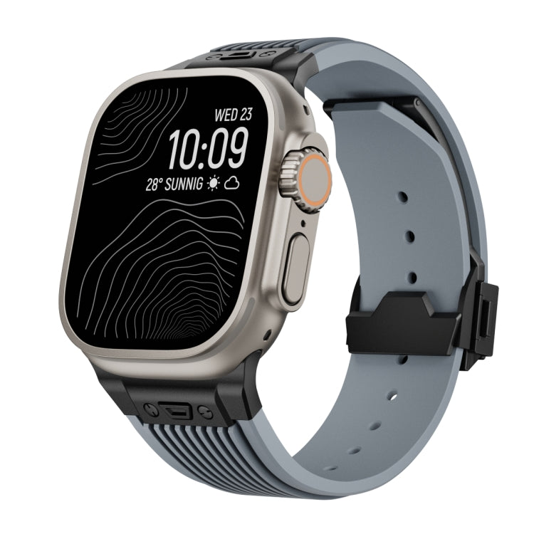 For Apple Watch Ultra 2 49mm Vertical Texture Black Buckle Elastic Silicone Watch Band(Grey) by bashfashion