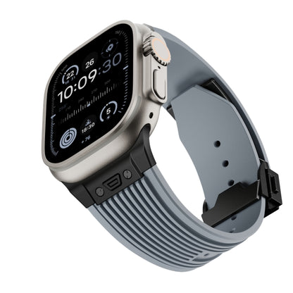 For Apple Watch Ultra 2 49mm Vertical Texture Black Buckle Elastic Silicone Watch Band(Grey) by bashfashion