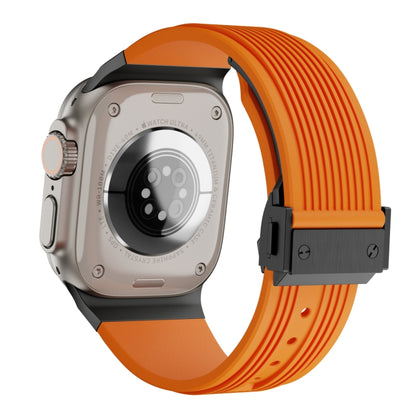 For Apple Watch Ultra 2 49mm Vertical Texture Black Buckle Elastic Silicone Watch Band(Orange) by bashfashion