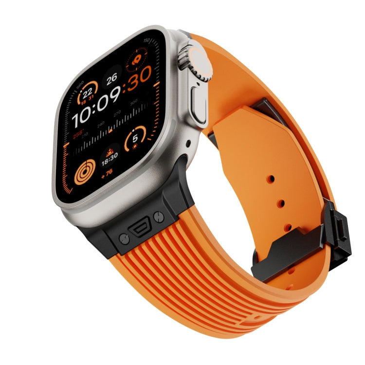 For Apple Watch Ultra 2 49mm Vertical Texture Black Buckle Elastic Silicone Watch Band(Orange) by bashfashion