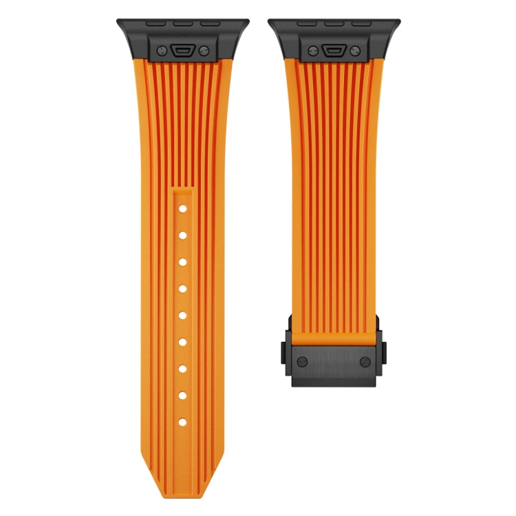 For Apple Watch Ultra 2 49mm Vertical Texture Black Buckle Elastic Silicone Watch Band(Orange) by bashfashion