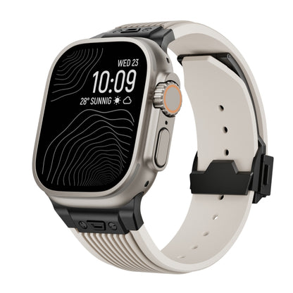 For Apple Watch Ultra 2 49mm Vertical Texture Black Buckle Elastic Silicone Watch Band(Starlight) by bashfashion